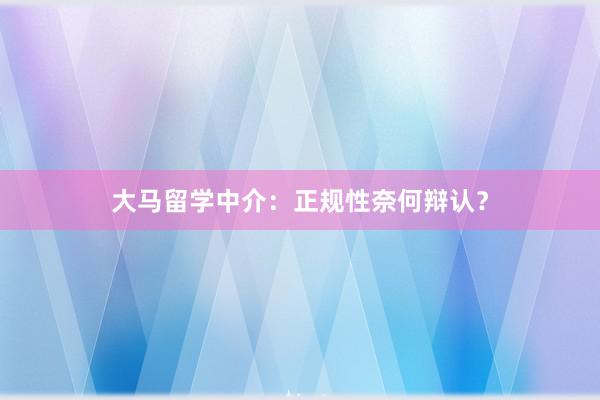 大马留学中介：正规性奈何辩认？